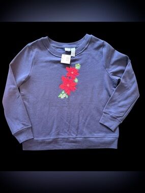 Holiday Editions Kmart Christmas Poinsettia Sweatshirt Womens M NWT Sequins